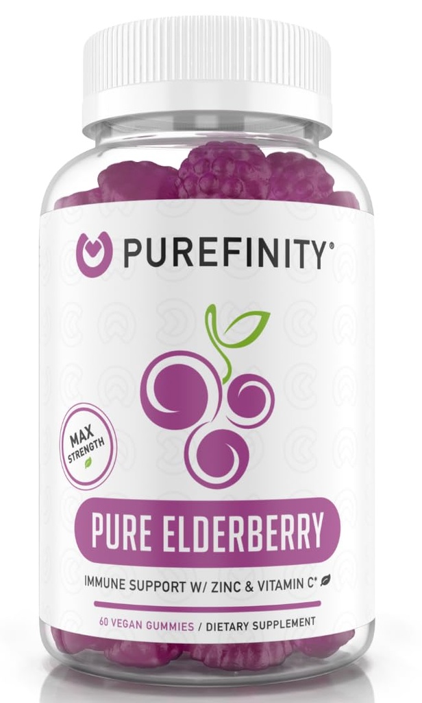 PUREFINITY Gummy z jagodami z Sambucus, Witamina C i Cynk - Twój Perfect Daily 3- in-1 Suplement dla dzieci i dorosłych - Gluten Free, Non-GMO, Wegan, 60 Hrabia