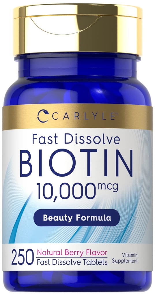 Carlyle Biotin 10000mcg < 124; 250 szybko rozpuszczonych tabletek < 124; Max Siła > 124; Wegetarianin, Non-GMO, Gluten