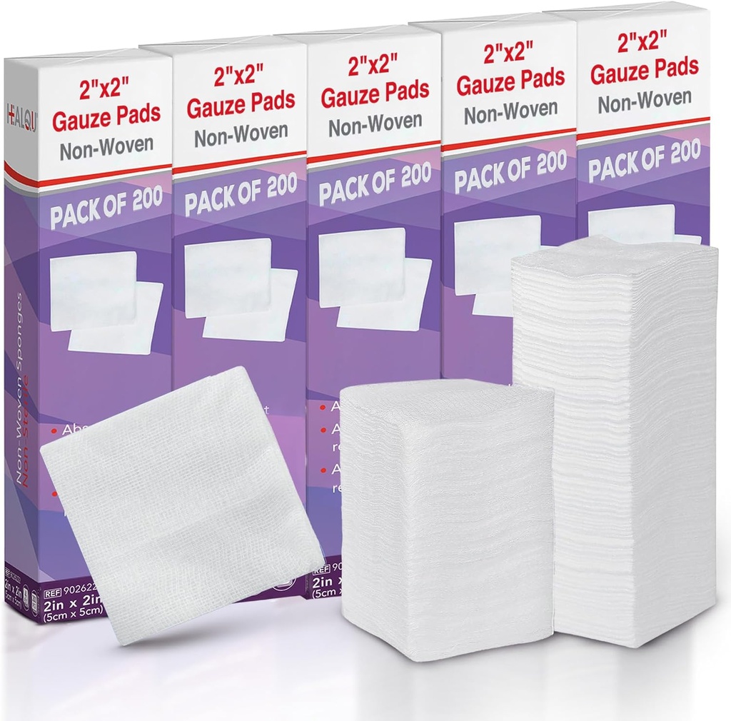 HEALQU 1000 Gauze Pads 2x2 "- Soft Non-THAT 4- Ply for Tooth Extractions and Dental Procedures - Non-Steryle Square Sponges for First Aid, Chirurgical, & Own Dressing (5 opakowań po 200)
