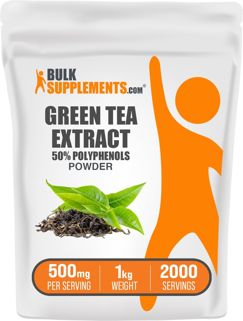 BulkSupplements.comgreen Tea Extract Proszek - 50% suplement polifenoli, suplementy EGCG - Bez glutenu, 500 mg na jedną porcję, 1 kg (2,2 kg) (opakowanie po 1)