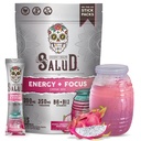 Salud 2- in-1 Energy Drink Powder + Focus, Dragon Fruit, Organic Cafeline, B6 + B12, Theanine, Clean Energy Drink Pakiety, Pitaya Agua Fresca Mix, Non-GMO, Gluten Free, Wegan, 1g cukru, (15 Sług)