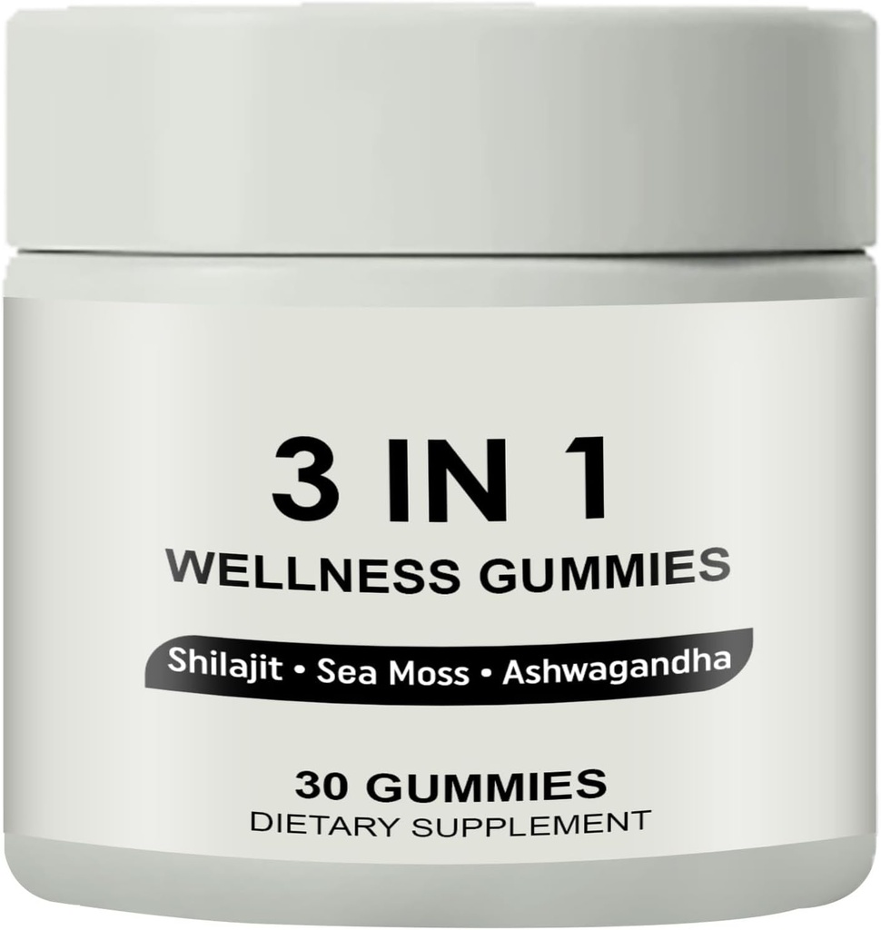 3 w 1 Gummie, 3 w 1 Gumie Shilajit dla mężczyzn, Pure Gummie Shilajit Wellness (Shilajit + Sea Moss + Ashwagandha), Gummie Shilajit dla mężczyzn, Non-GMO
