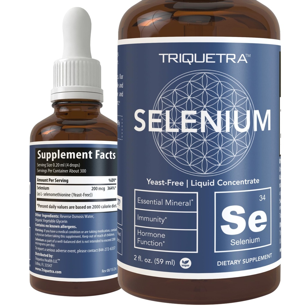 Selen - 200 µg, Selenometionina Form, 300 Servings - Wegan, Butelka szklana, Yeast Free - Sublingual Liquid Concentrat - Przeciwutleniacz, Wspiera odporność, Zdrowie tarczycy (2 oz.)