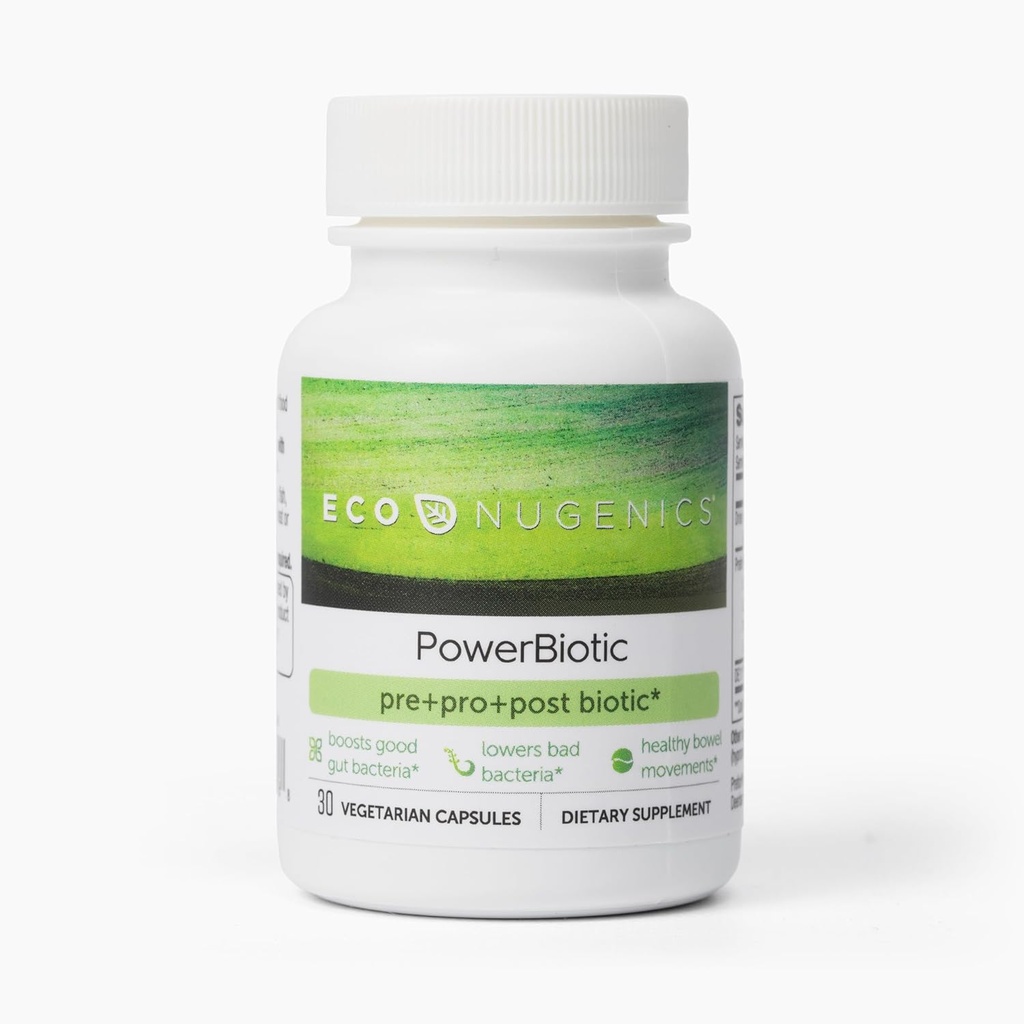EcoNugenics PowerBiotic: Prebiotyczne, Probiotyczne i Postbiotyczne dla mężczyzn i kobiet - 30 Kapsułek (1 Daily) - Pomaga w zdrowiu pokarmowym, Gut Cleanse, Zaparcia Relief, Immune Function