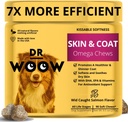 Omega Wild Alaskan Salmon Fish Oil 90 ct Soft Chews for Dog - Anti Itch & Coat + Alergy Support, z Kelp, Biotin, Witaminy, Cynk - Pomaga Swędzonej Skóry, Dog alergii, May Reduct Shedding