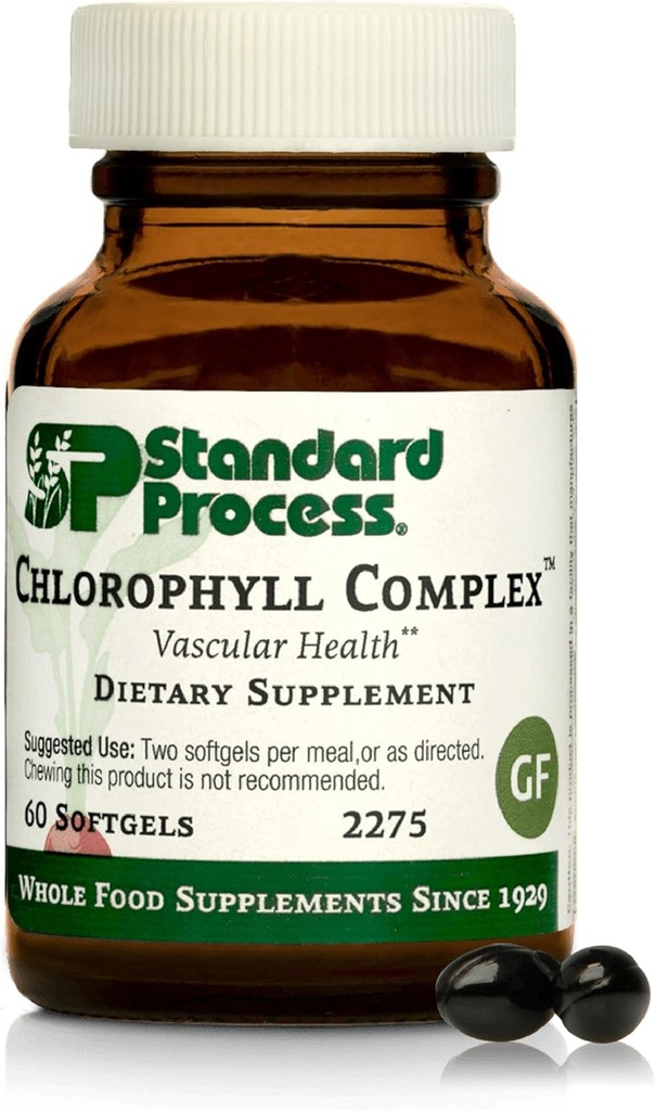 Standard Process Inc. Chlorofil Complex - Wsparcie immunologiczne, Aktywność przeciwutleniająca, Zdrowie skóry i Włosy Wsparcie z witaminą A, Lecytyna słonecznikowa, Gryka, Mech hiszpański - 60 Softgels