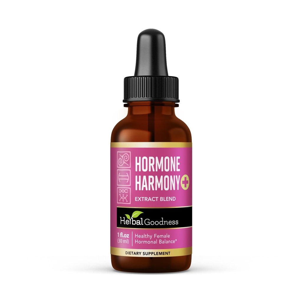 Herbal Goodness Hormon Harmony 1oz - Organic Hormon Balance Supplement for Women, Wzbogacony o probiotyki, Menopauza Relief, Wsparcie płodności, PMS & Lactation Aid