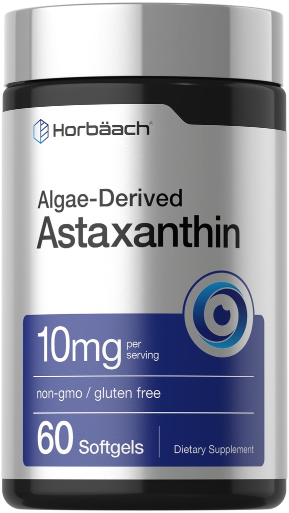 Horbäach Astaksantyna Suplementy 124; 10 mg 124; 60 Softgeli 124; Algae Derived Formuła 124; Non- GMO, Gluten Free