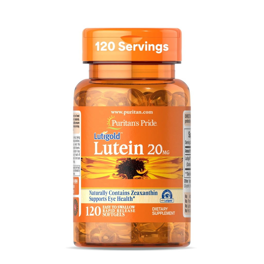 Puritan Pride Premium Lutigold ™ Lutein Karotenoid 20 mg z Zeaksantyną dla mężczyzn i kobiet, Suplement diety dla wsparcia zdrowia oczu, 8 Miesiące dostaw, 120 Połknięcie softgeli