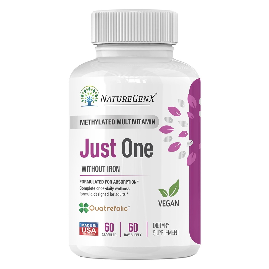 Tylko jeden dziennie Metylowana Multiwitamina - 60 Czapki Pure Metyl B12, Metylfolate MTHFR Suplement wsparcia Żelazo Free Metylowane Witaminy dla mężczyzn i kobiet 2 Miesiące dostaw Gluten Free