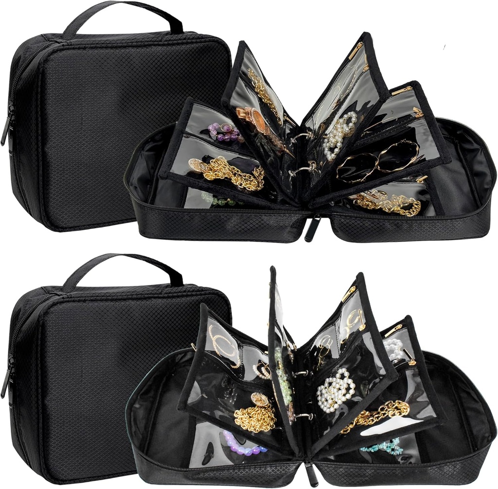 2 PCS Travel Jewelry Organizer Cases, Małe Biżuteria Torby z Clear Zipper Velvet Pouches do podróży
