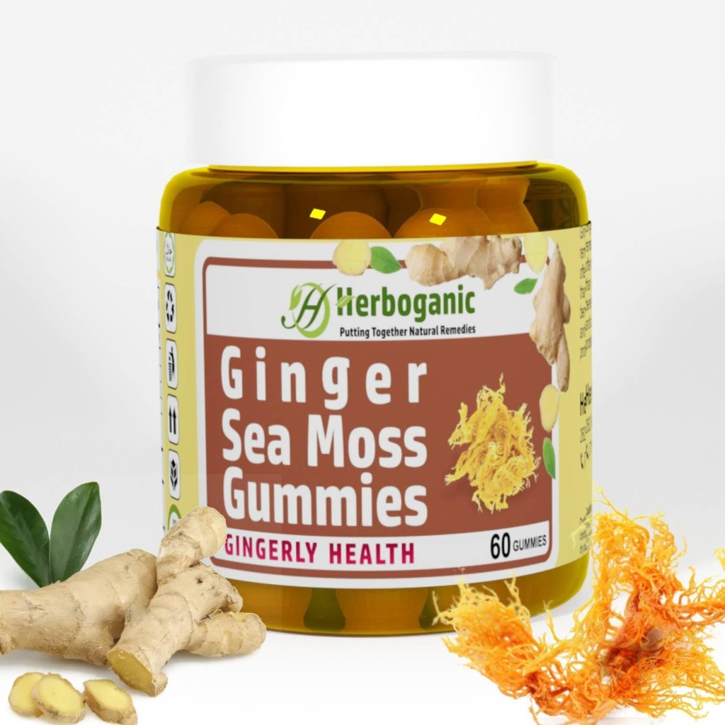 HERBOGANIC Gummies imbirowy mech morski - Herbal Support for Immune & Digestive Health - Plant- z napędem, Gluten- Free & Vegan- Friendly - 60 Count