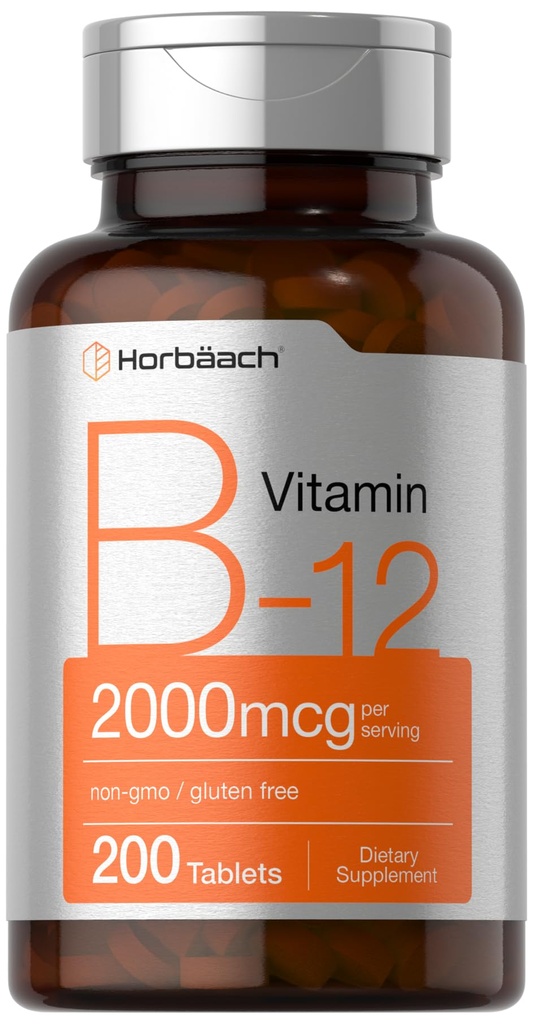 Horbäach B12 Witamina 2000 mcg do 124; 200 Tabletki do 124; Suplement wegetariański do 124; Nie-GMO & Gluten Free