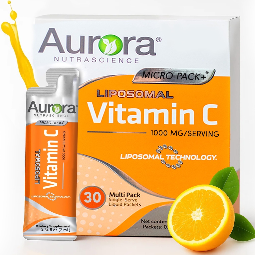 Aurora Nutrascience Micro-Pack Liposomalna Witamina C, Wsparcie immunologiczne, 1000 mg na Podawanie, Bez glutenu, Nie-GMO, 30 Jednoporcjowe opakowania, 21.7 oz