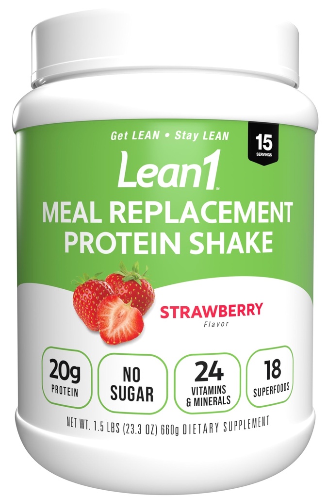 Lean1 Koktajl protein zastępczych, Flavor truskawkowy, 15 Tub do podawania