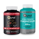 Qunol CoQ10 100mg Softgels, 3X Lepsze wchłanianie 4 Miesiące Dostawy + 120 Hrabia Magnezu Glicynian Kapsułki 420mg, Wysoka Absorpcja Suplement Magnezu, 180 Hrabia