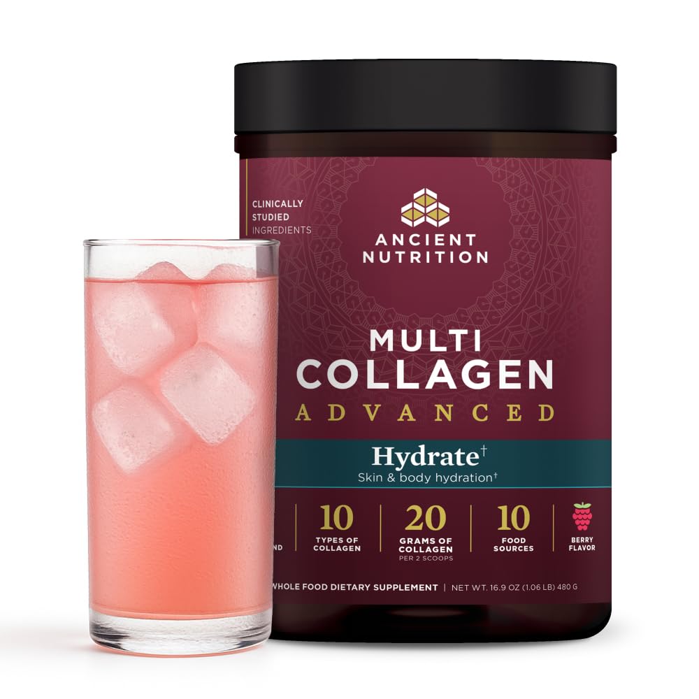 Ancient Nutrition Advanced Multi Collagen Protein Powder Hydrate, Mieszane Berry, 30 Służenia