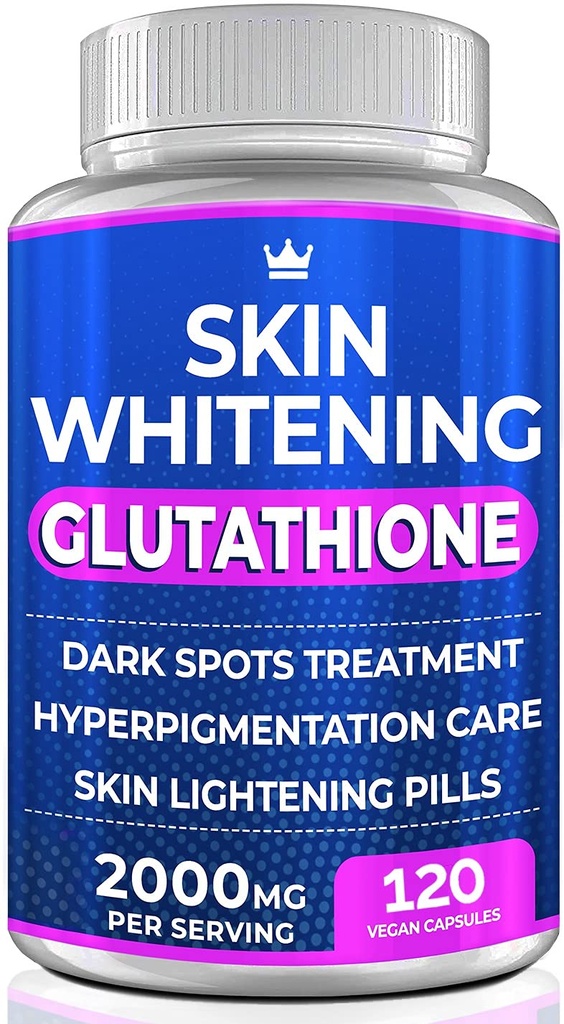 Glutation Whitening Pills - 120 Kapsułki 2000mg Glutation - Efektywny suplement rozjaśniający skórę - Ciemne plamki, Melasma & Trądzik Remover, Leczenie przebarwienia - Przeciwutleniacz starzenia