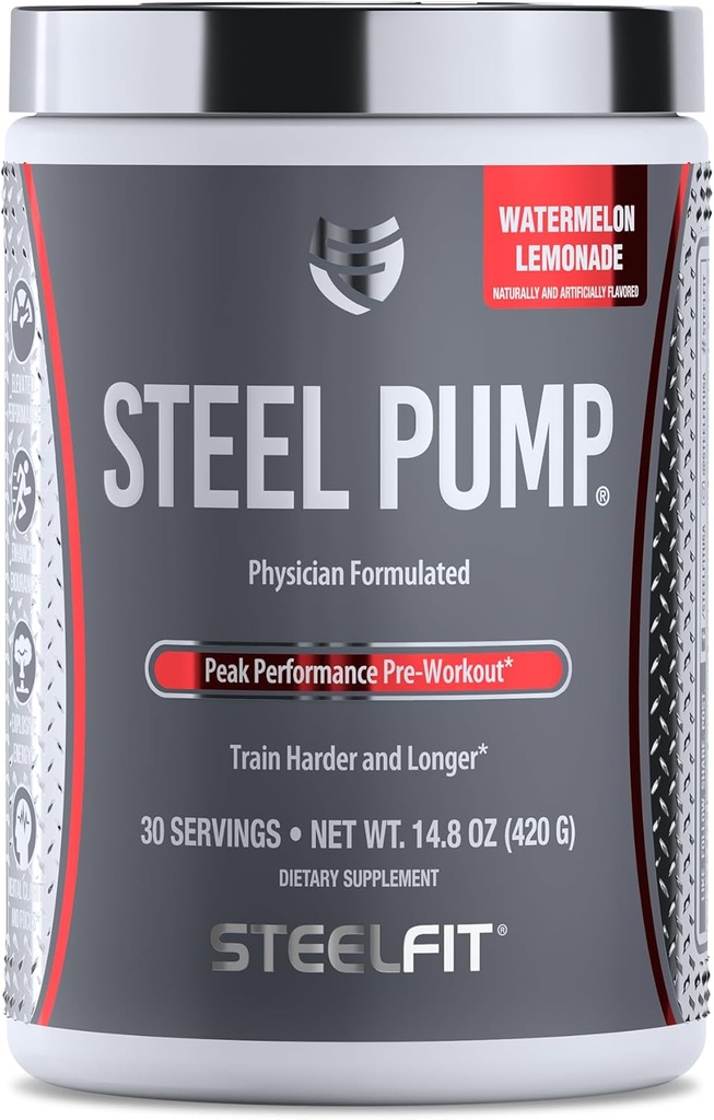 SteelFit Steel Pompa do 124; Advanced Pre Workout Powder & Nitric Supplement Supplement Agregat 124; Lemoniada arbuzowa, 30 Sług 124; dla Muscle Building & Recovery 124; Made with Peak ATP, Ashwagandha, & Electrolytes