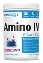 PEScience Amino IV BCAA & EAA Proszek, Esencjalne aminokwasy, Tauryna, Elektrolity do nawadniania i odzyskiwania mięśni, Cukier wolny dla mężczyzn i kobiet, Post Workout - Malina Grape - 30 Służenia