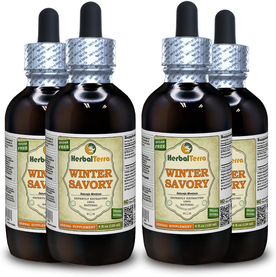 Winter Savory (Satureja Montana) Tincture, Organic Dried Leaves Liquid Extract (Nazwa marki: HerbalTerra, Proudly made in USA) 4x4 fl.oz (4x120 ml)