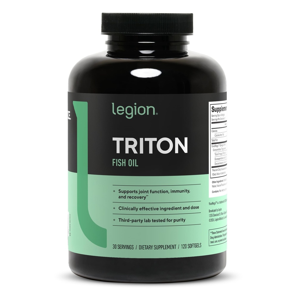 LEGION Triton Fish Oil Kapsułki - Potrójne Siła Omega 3 Zasadnicze Kwasy tłuszczowe z witaminą E i olejem cytrynowym do maksymalnej absorpcji, świeżości i czystości - 2400mg EPA & DHA Per Serving, 30 Svgs