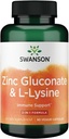 Swanson Zinc Gluconate '&' L- Lysine - 2- in-1 Formuła 90 Czapki Veg