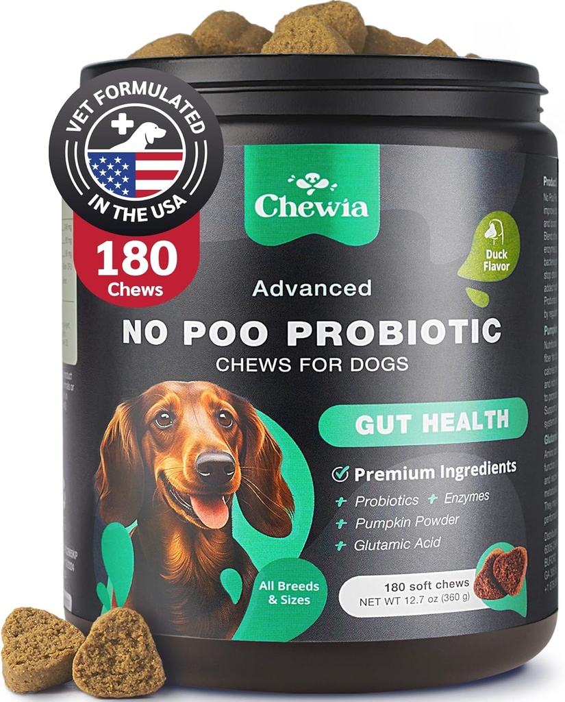 Coprophagia Deterrent - No Poo Chews for Dogs - Psy Probiotyki dla zdrowia trawiennego z enzymami - Psie stolce Deterrent - Digestive, Dental, Gut & Immune Health Treats - No Poop Eating