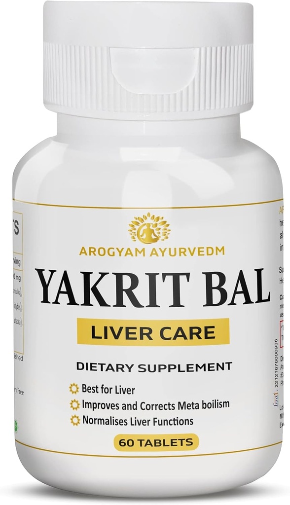 AROGYAM AYURVEDM YAKRIT BAL 124; Wsparcie dla wątroby, Pomaga w detoksykacji wątroby - opakowanie 60 tabletek