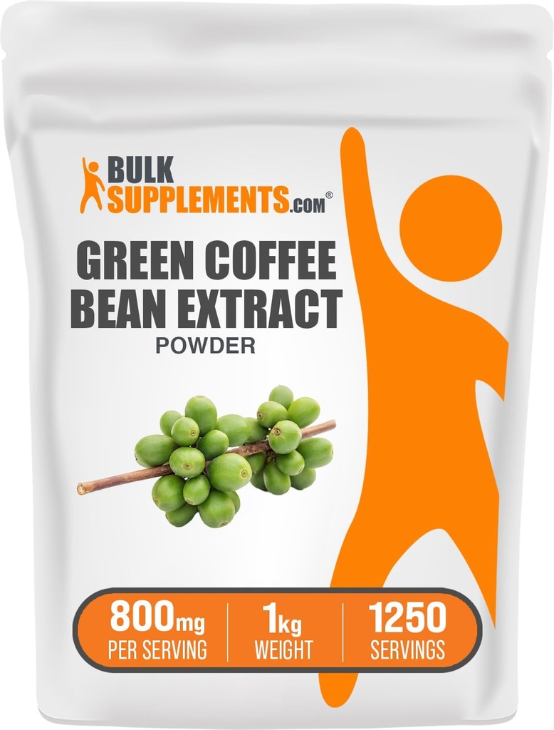 BulkSupplements Green Coffee Bean Extract Powder - Green Coffee Bean Supplements - Wsparcie energetyczne, Gluten Free, 800mg na serwowanie, 1 kg (2,2 kg) (Opakowanie 1)