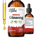 Wild & Organic Koreański czerwony Ginseng ekstrakt krople - Panax Ginseng Suplement do wsparcia immunologicznego - Płynny korzeń nalewka dla ogólnego Well- Being - Wegan, Cukier i Alkohol - 2 fl oz