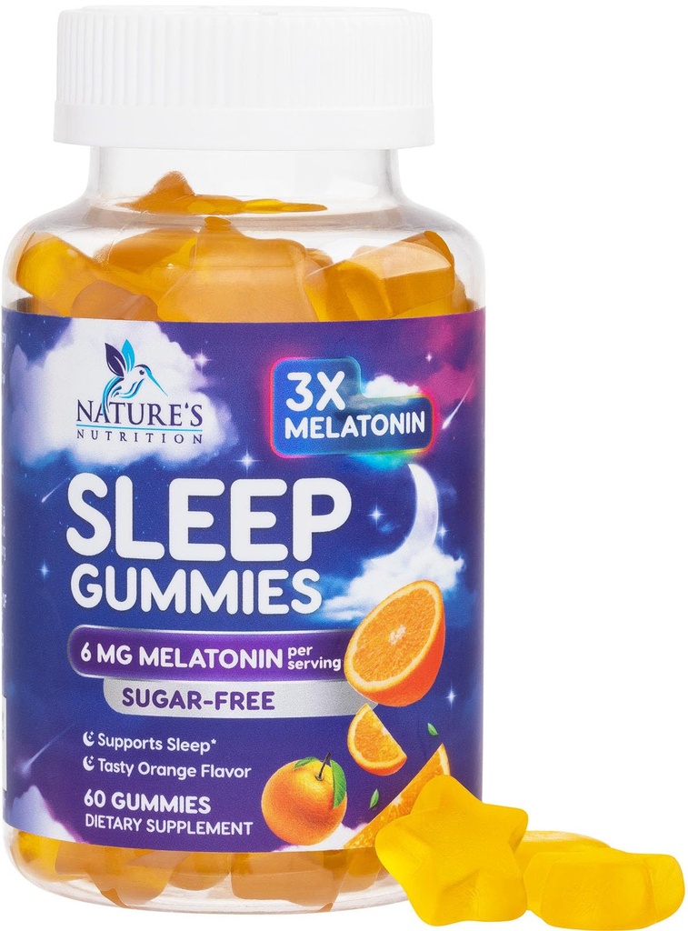 Melatonina Sleep Gummies Sugar Free - 6 mg Melatonina Sleep Gummies dla dorosłych, Dodatkowa siła Śpiące Gumy Suplementy, Sporadyczne Sleep Supplement Supplement, 6mg Gomitas para Dormir - 60 Hrabia