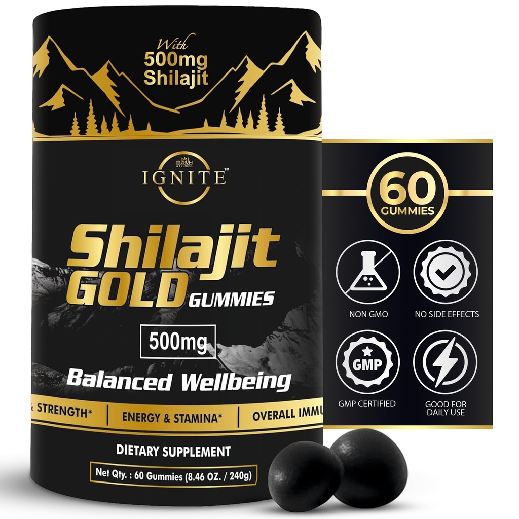 Pure Himalayan Shilajit Gummies - 75% + kwas Fulvic, wysoki poziom mocy Gold Grade - Mieszanka dla energii, Witalność i wsparcie immunologiczne, Podróże - Przyjazny, Tamarind Flavor - 60 Gummies