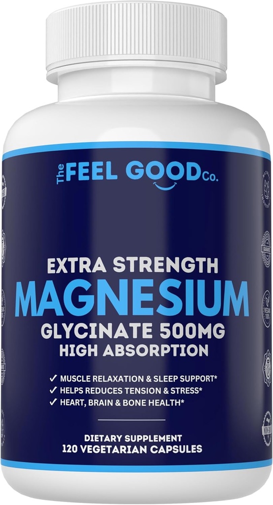 Magnezu Glicynian 500mg Pure Night Sleep, 120 Kapsułek, Wysoka absorpcja - Non-GMO, Gluten Free, Wegan, Organic - Suplement do snu, Nerwy Heart Health, Kości, Mięśnie - Masywne 4 Miesiące Dostawy