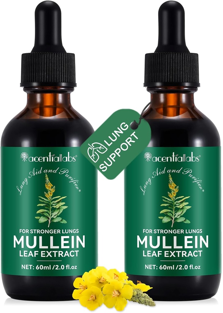 2 szt. Organic Liquid Mullein Extract Supplement for Lungs Health - Vegan, No AdditivesBronchial Cleanse for Health Support- 2 fl oz Mullein Drops