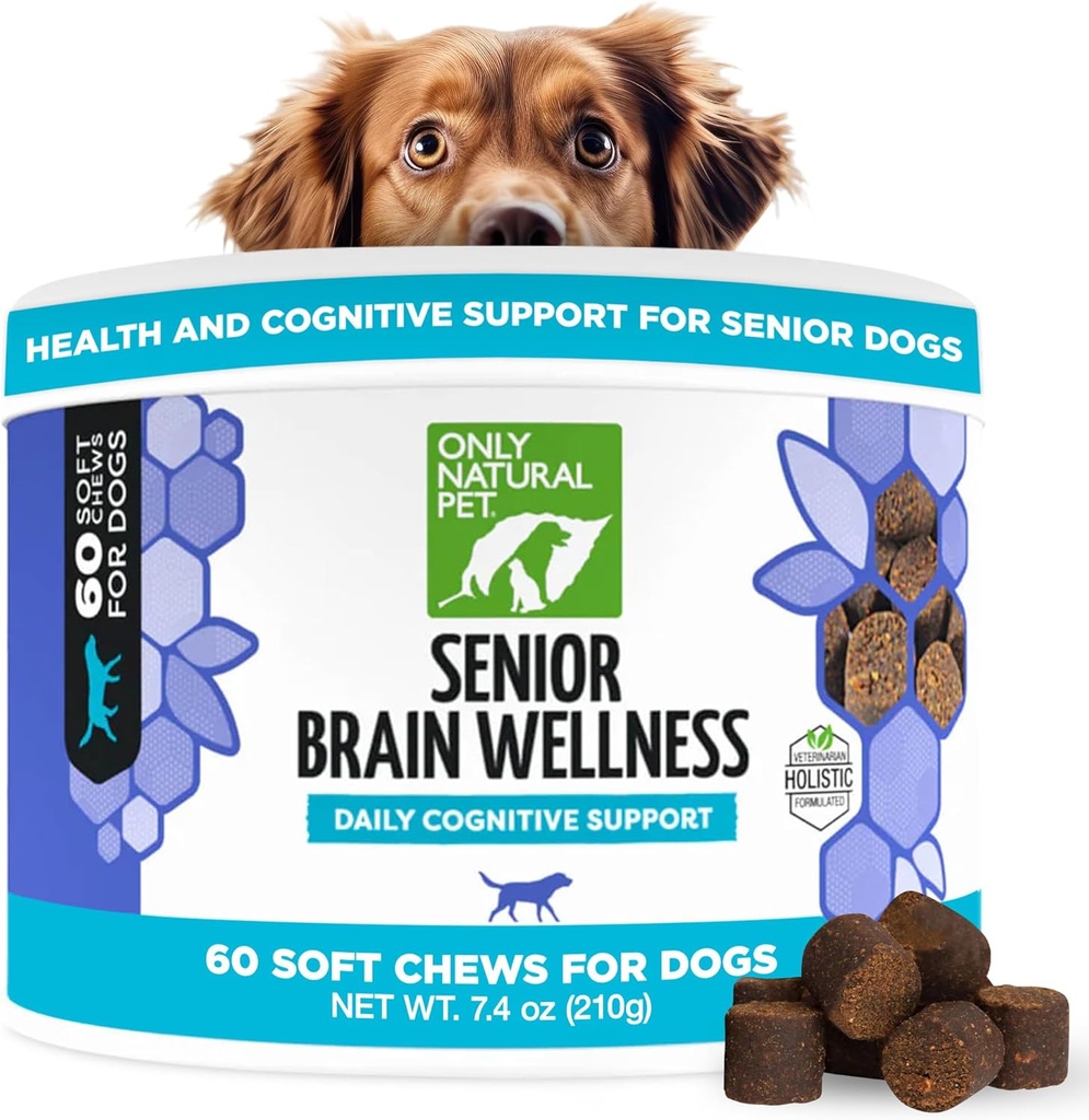 TYLKO NATURAL PET Senior Brain Wellness Pożary dla psów - Małe, średnie i duże trzciny, Szczerbatek i geriatryczne psy, Miękki kurczak i bekon przekąski smakowe, Smaki pieczone - 60 Count