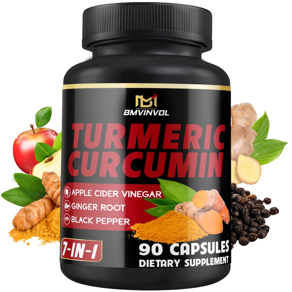 Kurkumina kurkuminowa Suplement - 95% Kurkuminoidy z Ginger, Jabłko Cydr Ocet, Pieprz czarny - 90 Count - 3 Miesiąc dostaw