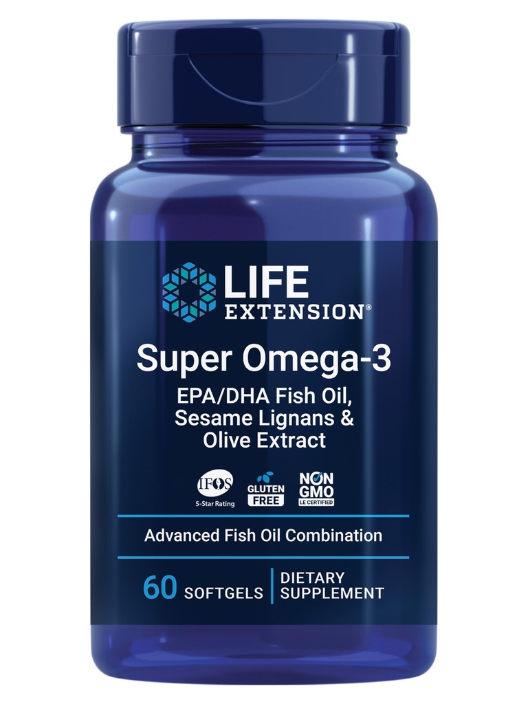 Life Extract Super Omega-3 EPA / DHA Fish Oil, Sezame Lignans & Olive Extract - Heart Health, Brain Health, Inflatitis Health Support, Cholesterol Health Support, Gluten- Free, Non-GMO, 60 Softgels