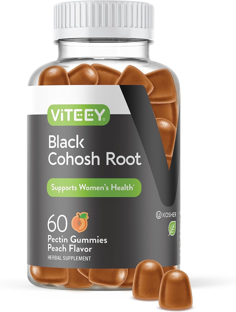 Viteey Black Cohosh Gummies korzeni - Menopauza Relief for Hot Flash and Night Sweats - Wegan, Gluten Free, Non-GMO - 60 Count