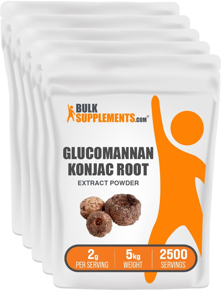 BulkSupplements.com Glucomannan Proszek - z Konjac Root Extract Proszek, Glucomannan Suplementy - Gluten Free, 2g na Serving, 1kg (Opakowanie po 5) (11 funtów)