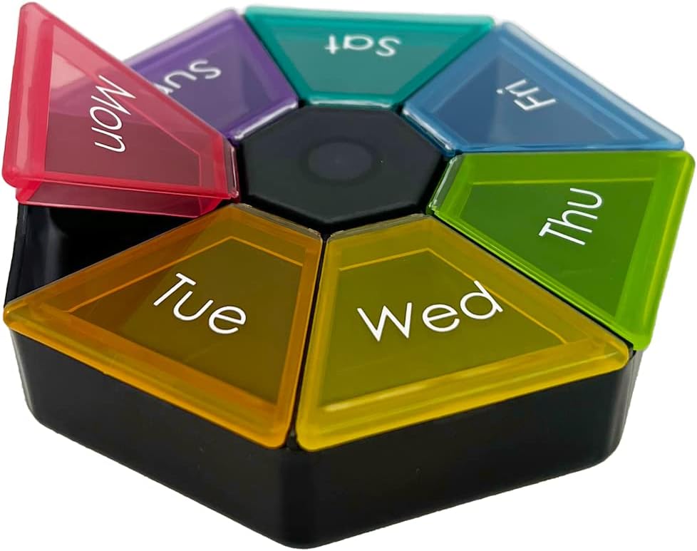 EZY DASE Cotygodniowy organizator piłek i planowania, Travel pill Planner, 7- Sided, Rainbow kolory