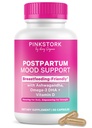 Różowy bocian Postpartum Mood Support - Postępowy hormon Równowaga dla kobiet - Karmienie piersią Przyjazny - Stres & Wsparcie poznawcze, Nowe Mama Essentials - Ashwagandha, Rumianek, & Witamina D, 60 Kapsułki