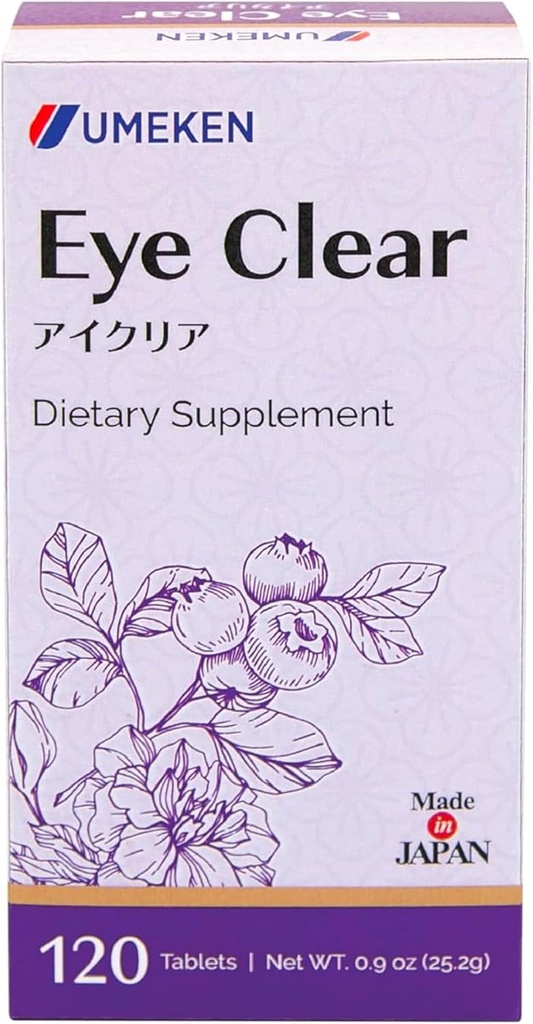 Umeken Eye Clear Dietary Supplement, Blueberry Extract, Luteina, Zeaksantyna, Ginkgo, Vision Supplements dla dorosłych, Wizje oka, 2 Miesiące dostaw, 120 Tabletki, Opakowanie 120