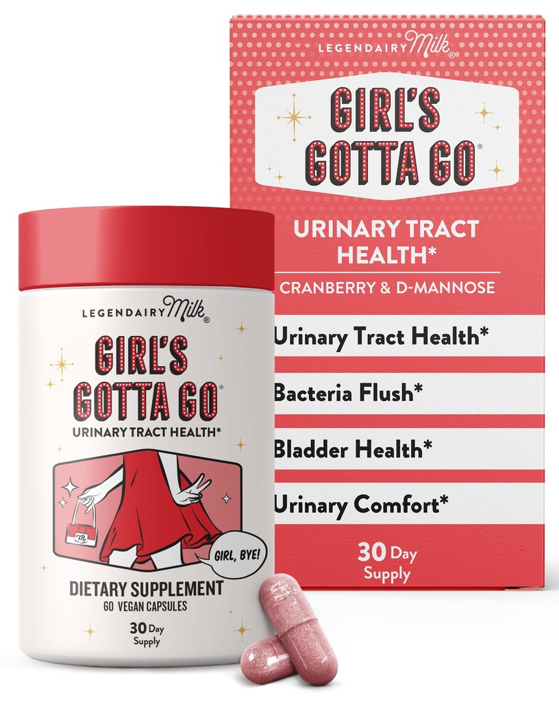 Legendairy Milk Girl 's Gotta Go ™ - UTI Support Supplement - Urynary Tract Health for Women - UTI Relief dla kobiet z żurawiną wolną od cukru i D- Mannose, 30 Służenie