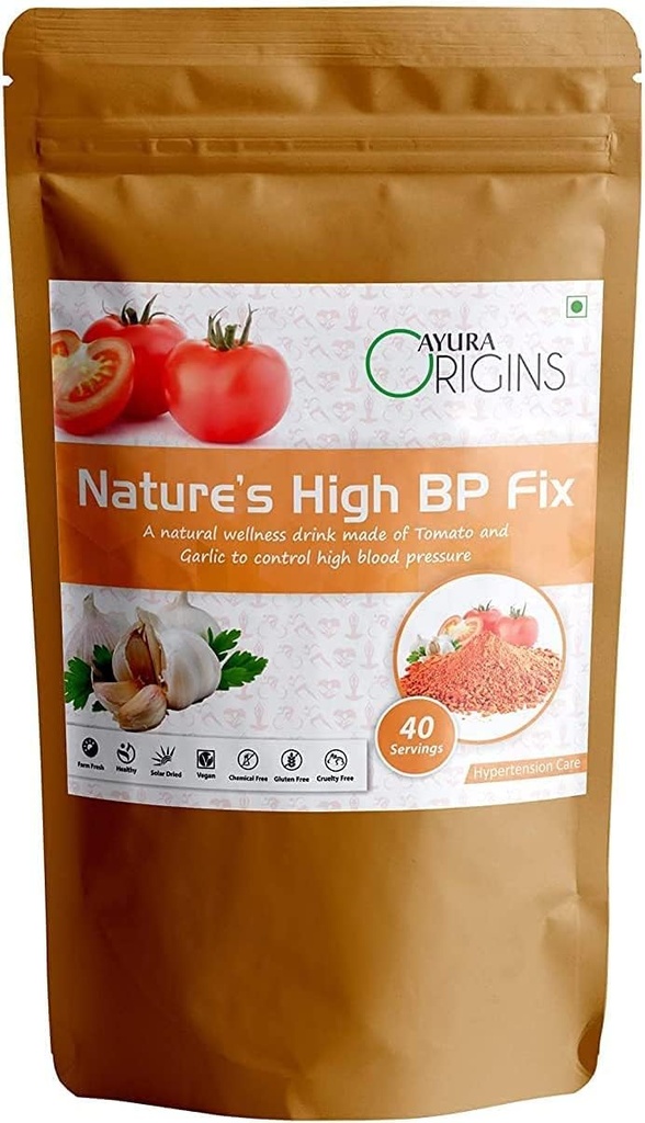 BETT AYURA Origins Nature 's High BP Fix, Suplement ziołowy pomóc niższe wysokie ciśnienie krwi, ulga w nadciśnieniu, Wspomaga zdrowie serca, wykonane z czystego pomidora i proszku czosnkowego, 200 Grams