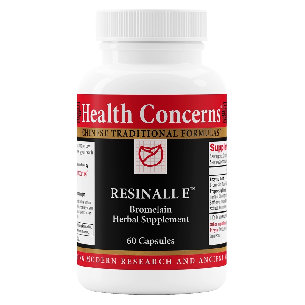 Concerns Health Resinall E - Bromelain Herbal Supplement for Bruising, Opuchlizna i Urazy Recovery - Naturalny Enzyme Mieszanka z Herbs - Rutein, Ginseng, Papain - Wsparcie po chirurgii - 60 Kapsułki