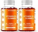 Witamina Witamina D3 Gummies - 5000 IU Per Gumy 124; 60 Gummies per Bottle Attachment 124; Opakowanie 2 (Total 120 Count) Great Taste Attachment 124; Wspiera kości, zębów, nastrojów, Joint & Immune Health