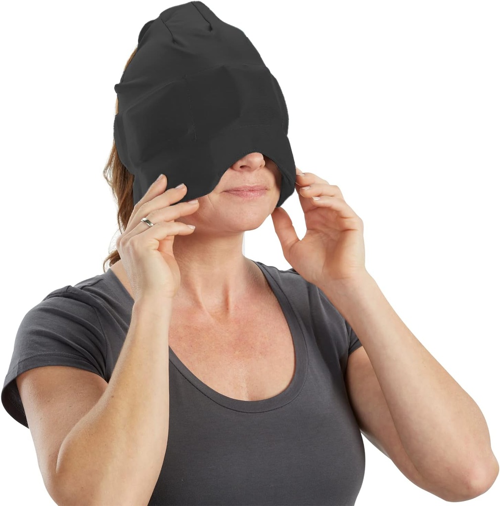 Aculief Ice Therapy Cap - Regulowany Cotton- Spandex Fit & Neck Chłodzenie - Soft Cotton- Spandex Sleep Cap z maski oka - Opakowanie 1, Czarny