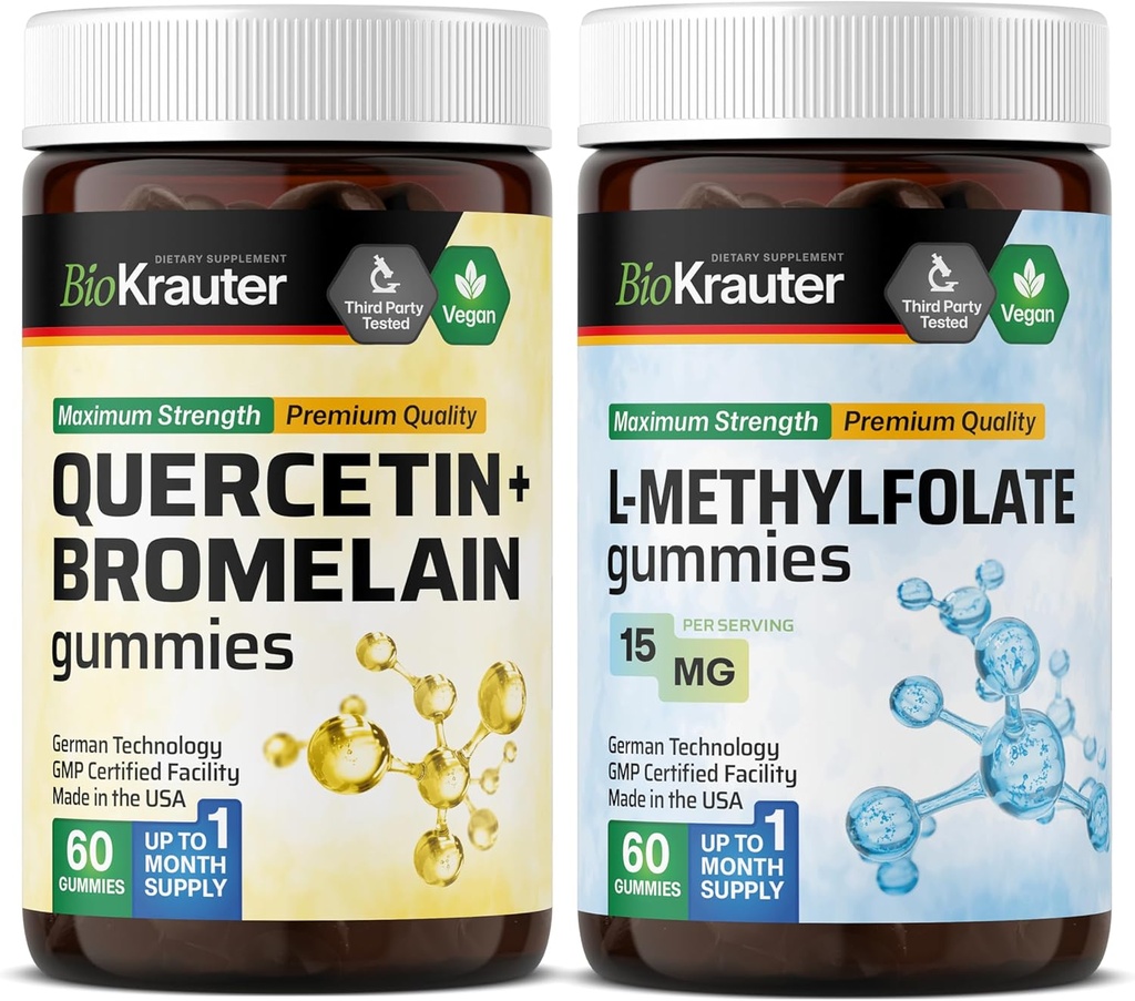 BIO KRAUTER Quercetin z Bromelainem 60 Gummies i L- Metylfolate 60 Gummies