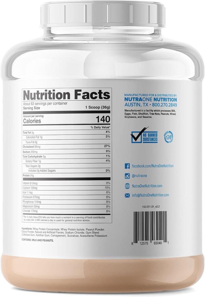 NutraOne ProteinOne protein serwatkowy promuje odzysk i budowanie mięśni przy pomocy proszku do shake 'u proteinowego dla mężczyzn i kobiet (Czekoladowy Puchar PB, 5 LB)